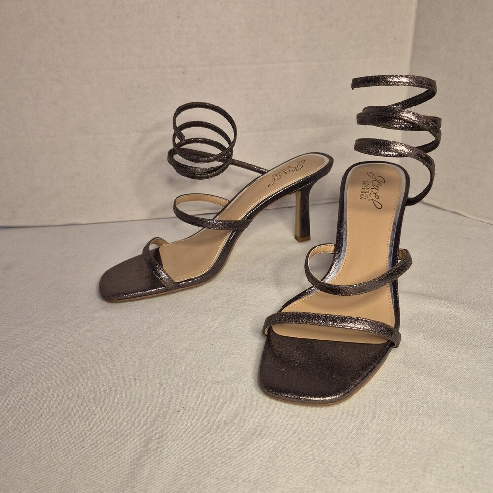 Jewel Badgley Mischka Reina Ankle Wrap Evening Sandals Size 8.5 Gray